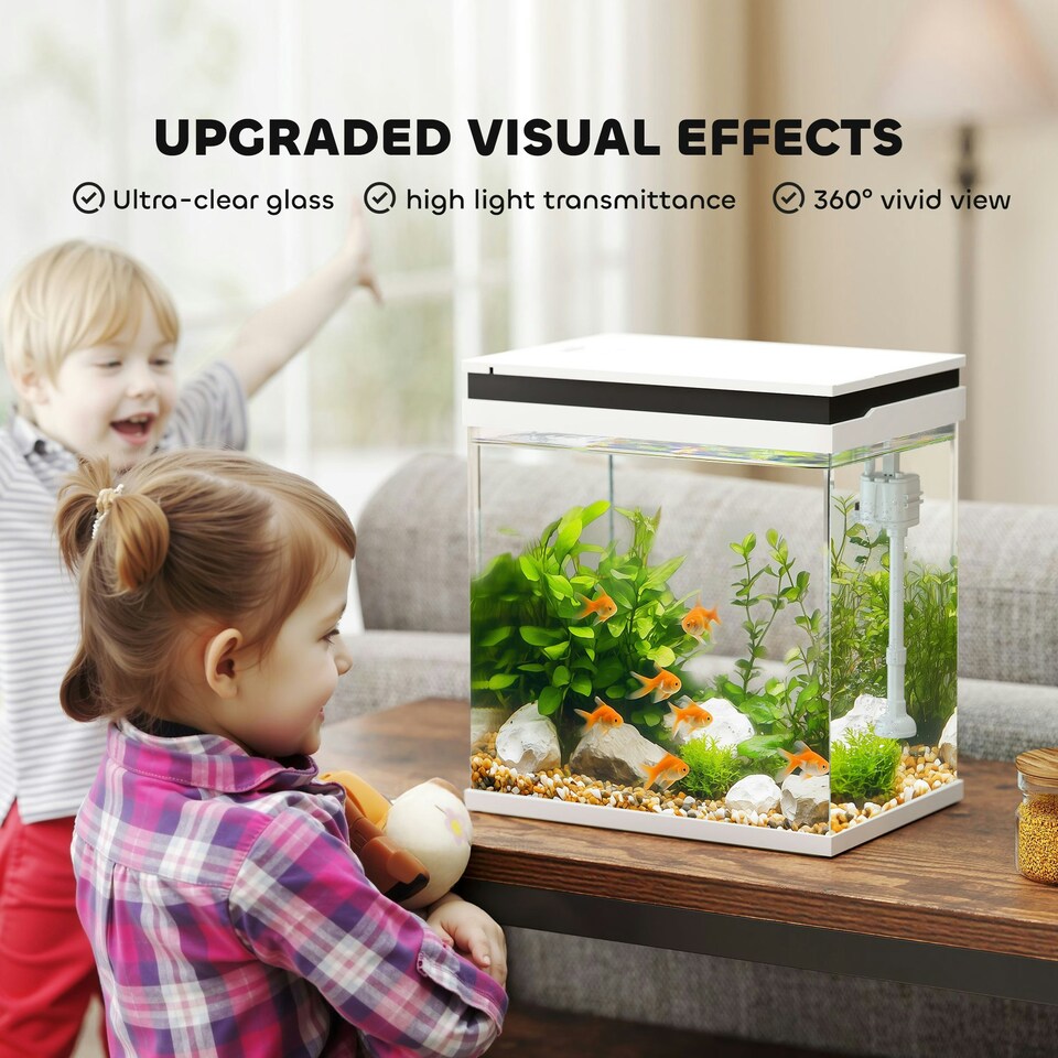 image 1 of PawHut 14L Small Fish Tank with Filter System, LED Lights, Water Pump, White