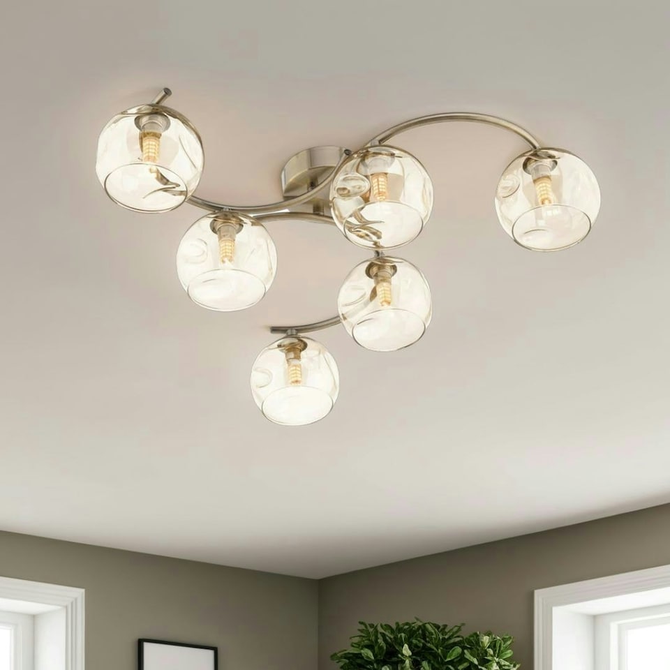 image 1 of Kaitlin 6-Light Antique Brass Semi-Flush Ceiling Light