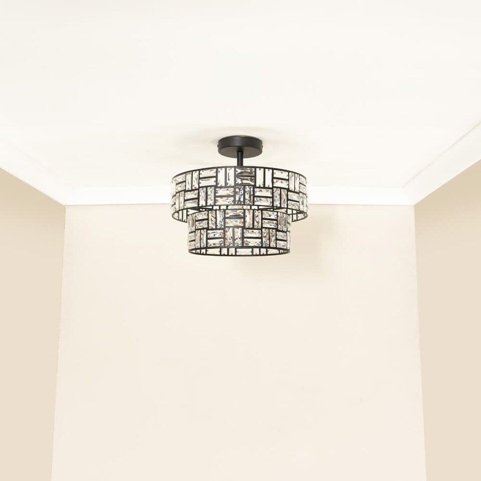 image 1 of ValueLights Elise Acrylic Black 2 Tier Lamp Shade & Bulbs | Black