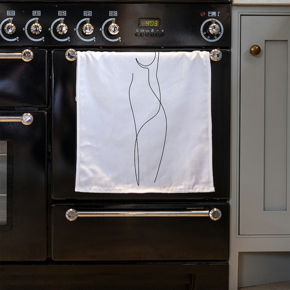 image 1 of line art drawing of woman (Kitchen Towel)