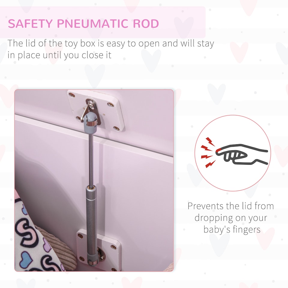 image 1 of HOMCOM Wooden Kids Toy Box Children Storage Organizer Chest Safety Hinge | Pink | 60cm x 40cm x 48cm