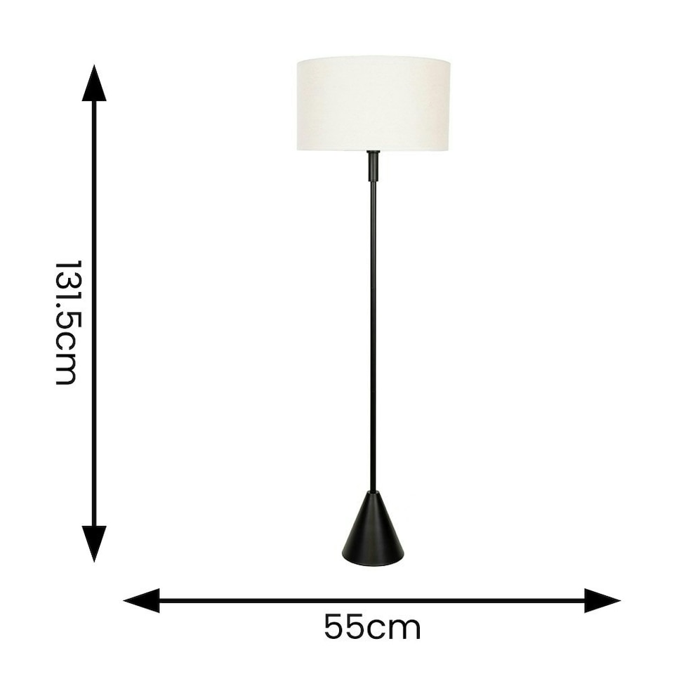 image 1 of ValueLights Mitch Natural Linen White Trim Lamp Shade Black Wood Triangle Floor Lamp & Bulb Black