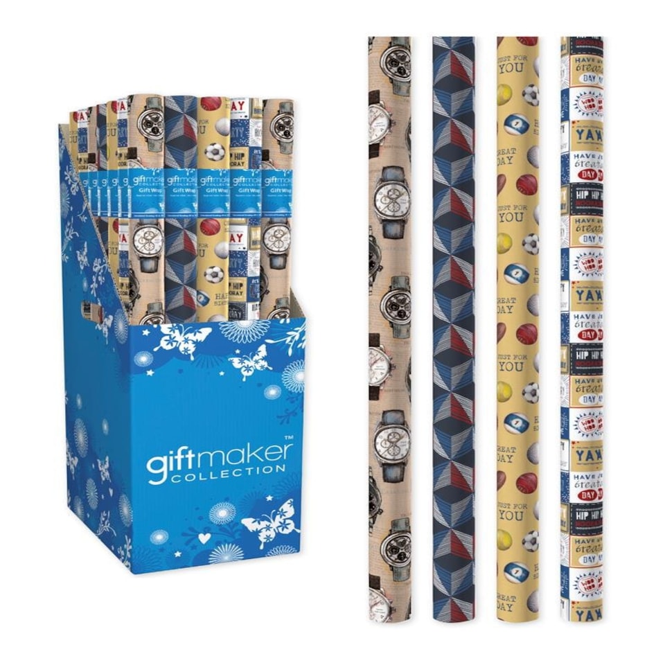 Pack of 4 3m Classic Male Design Gift Wrap Roll
