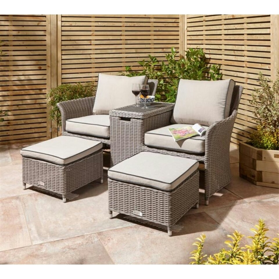 image 1 of 2 Seater Natural Stone Rattan Weave Companion Garden Set