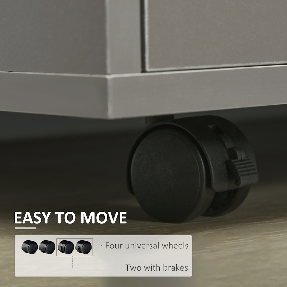 image 1 of HOMCOM Freestanding Printer Stand Unit Office Desk Side Mobile Storage w  Wheels 3 Drawers, 2 Open Shelves Modern Style 80L x 40W x 65H cm - Grey