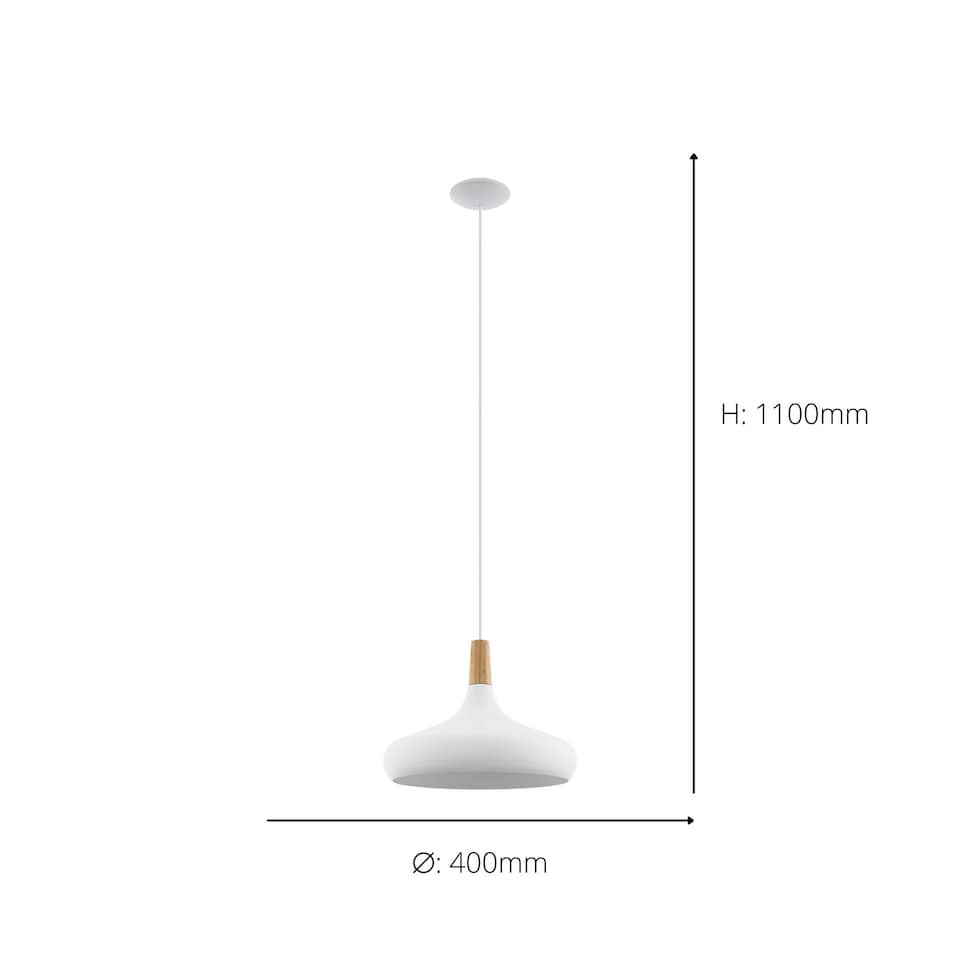 image 1 of EGLO Sabinar White Metal/Wood Single Pendant Light