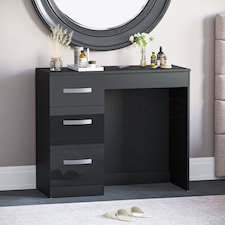 Vida Designs Hulio 3 Drawer Dressing Table High Gloss Vanity Makeup Desk, Black