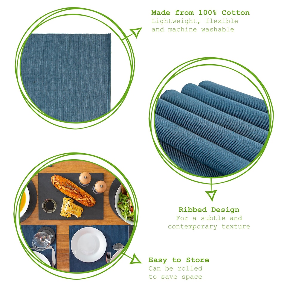 image 1 of Nicola Spring Cotton Fabric Placemats - Denim - Pack of 6 | Blue | Blue