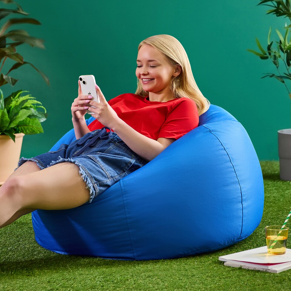image 1 of icon Kingston Adult Classic Indoor Outdoor Bean Bag & Square Footstool Pouffe Blue