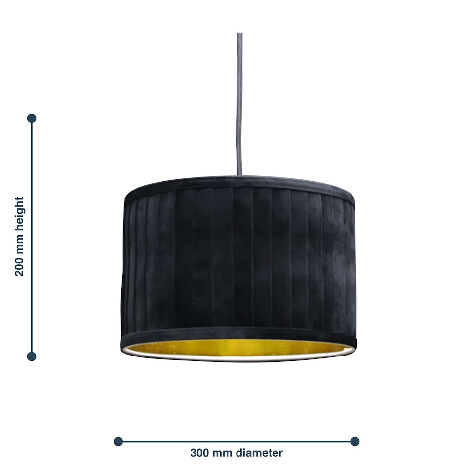 image 1 of Set of 2 Sundance - Black Velvet Pleated 30cm Lamp Shades with Gold Inner | Black | Gold | Large | 2