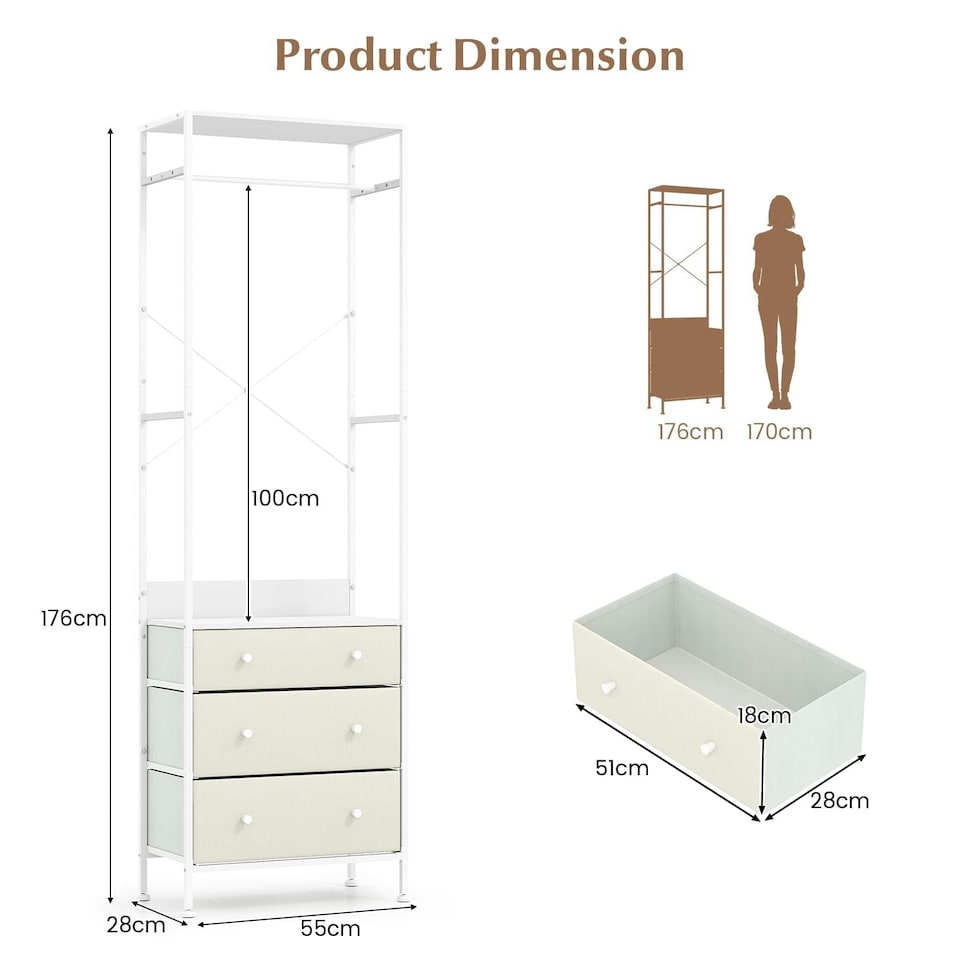 image 1 of COSTWAY Clothes Rack Freestanding Closet Organizer White | White | One Size