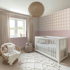 Traditional Check Panel Wallpaper in Cream and Pink with Pink Panel Multi