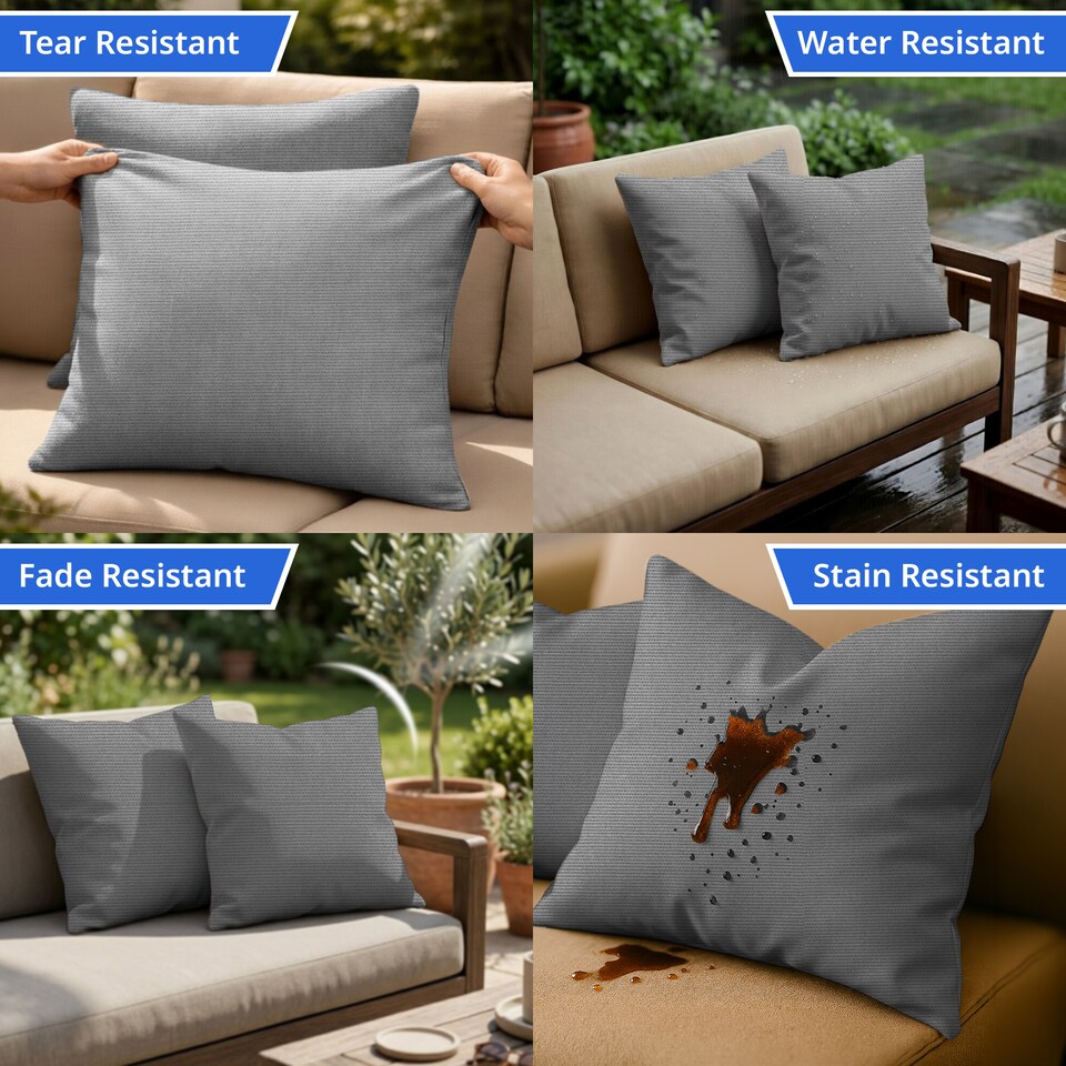 image 1 of Covers&All Sunbrella Throw Pillows Set of 2, Square 22 in x 22 in, Canvas Granite