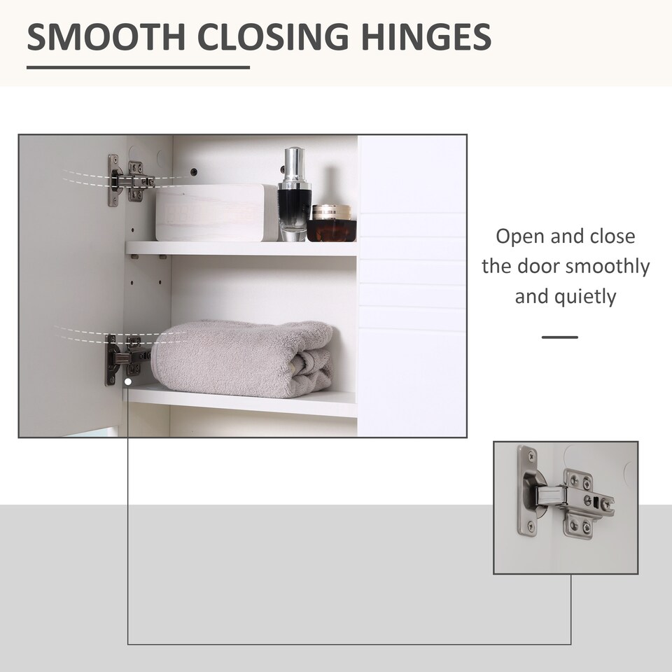 image 1 of kleankin Bathroom Mirror Cabinet Wall-Mounted Storage w  Double Door Adjustable Shelf - White