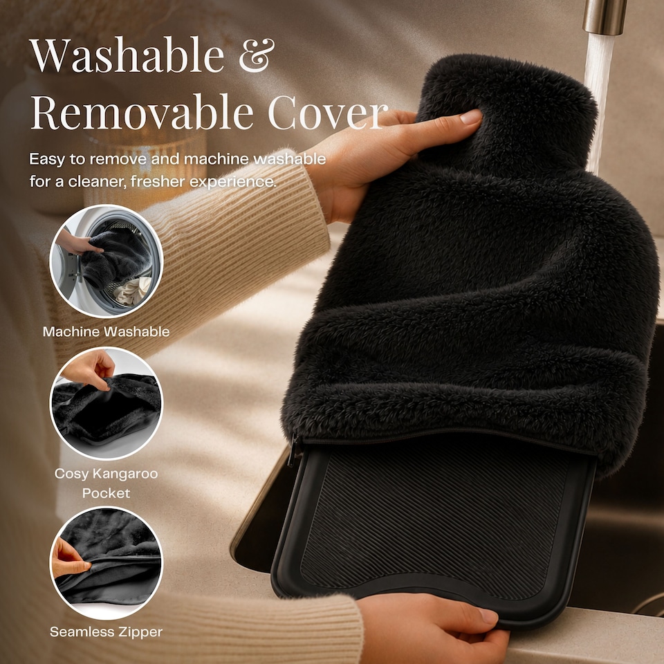 image 1 of 2L Hot Water Bottle - Luxury, Soft and Washable Hot Water Bag for Hot and Cold Compress