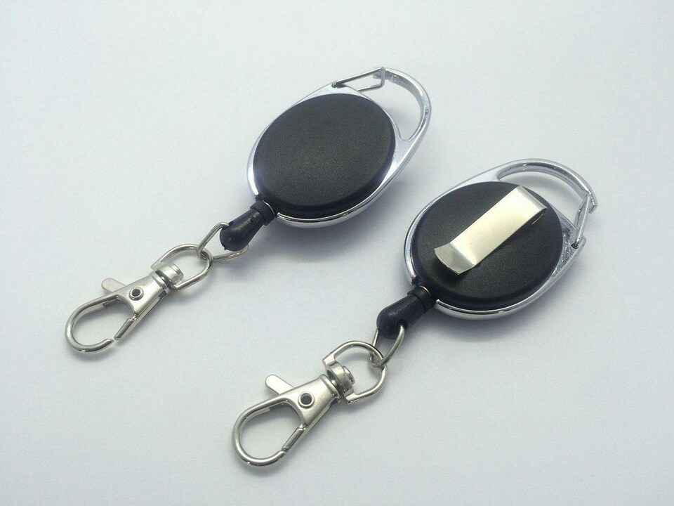 image 1 of Pack Of 6 Black Retractable Key Reel - Recoil Cord Key Ring Pull Chain Belt Clip