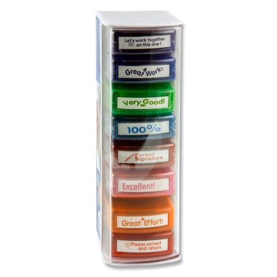 image 1 of Set Of 8 Self-inking Teachers Reward Stamps Set by Clever Kidz