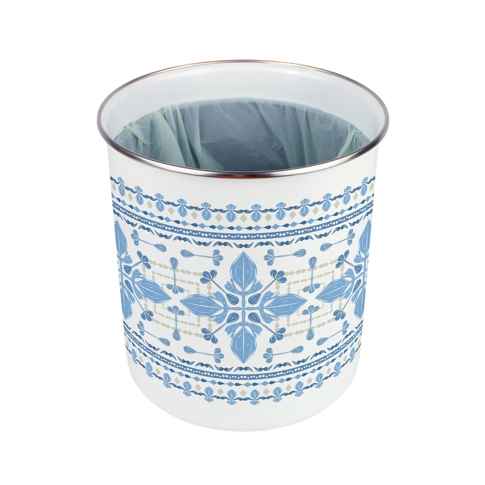 image 1 of Blue Folk Tile Food Waste Caddy - Metal 2L Decorative Kitchen Compost Bin