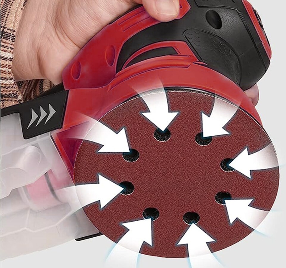 image 1 of Lumberjack Random Orbital Sander 350W 125mm Includes Dust Box & Sanding Pads Red