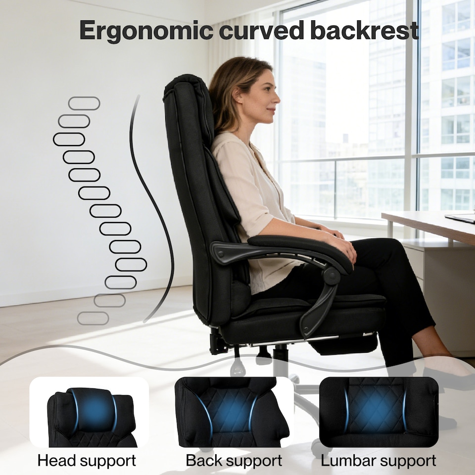 image 1 of Levede Office Chair with Footrest Linen Fabric High Back Swivel Reclining
