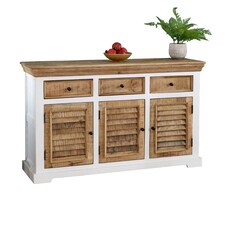 Milano Solid Mango Wood Large Sideboard 3 Doors and 3 Drawers  White Brown