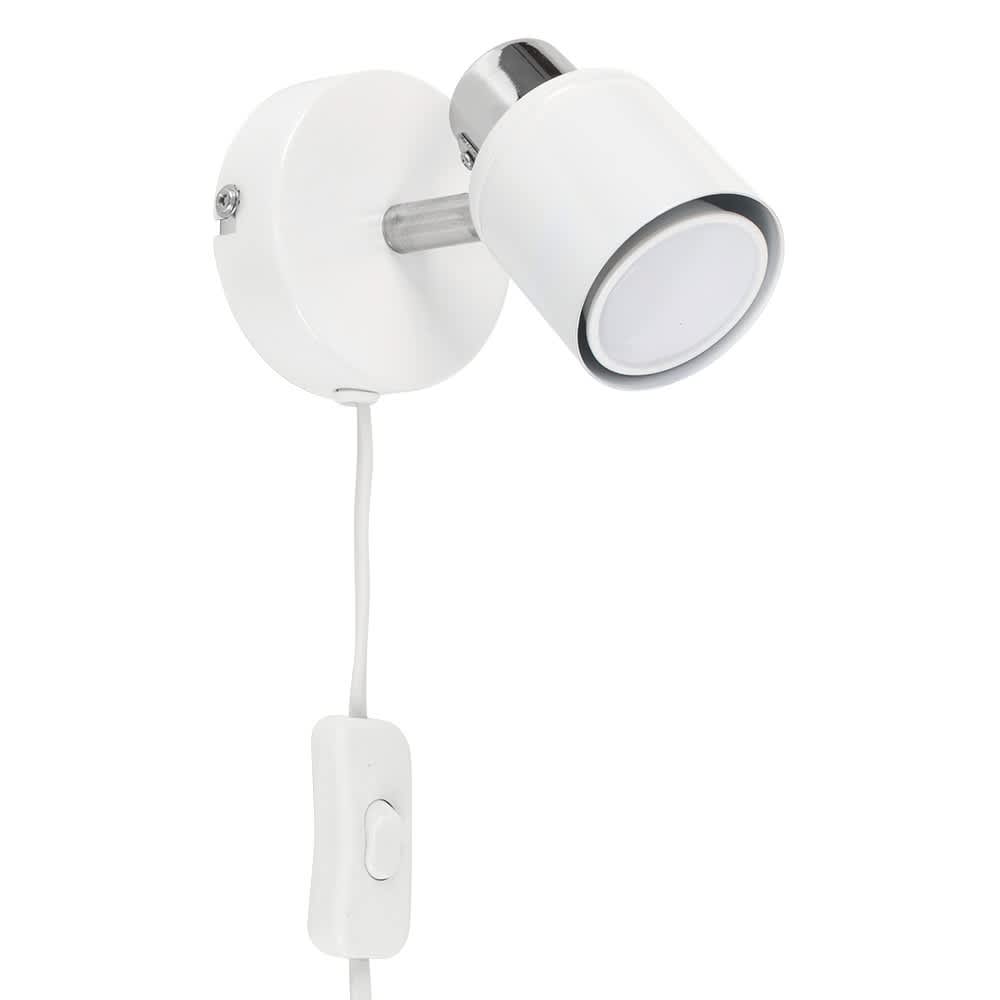 ValueLights Benton Pair of White & Chrome Plug In Spotlight Wall Lights with Bulbs in Silver