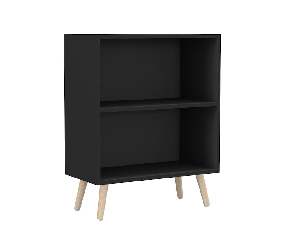 image 1 of 2-Tier Wooden Cabinet With Legs | Black | Black & Pine | 1