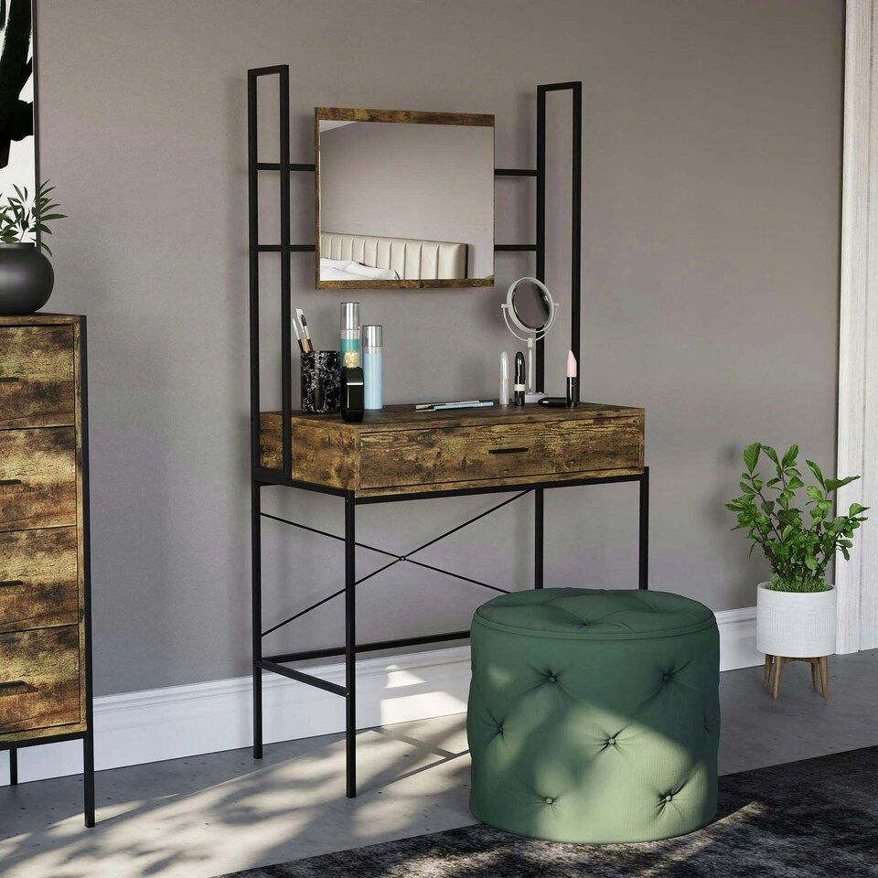 image 1 of Vida Designs Brooklyn 1 Drawer Dressing Table With Mirror - Dark Wood
