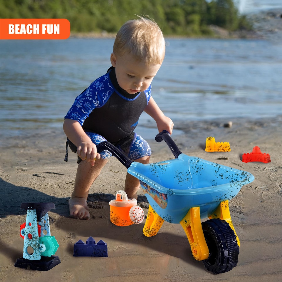 image 1 of The Magic Toy Shop Wheelbarrow Kids Outdoor Garden Sand Water Play Toy Set