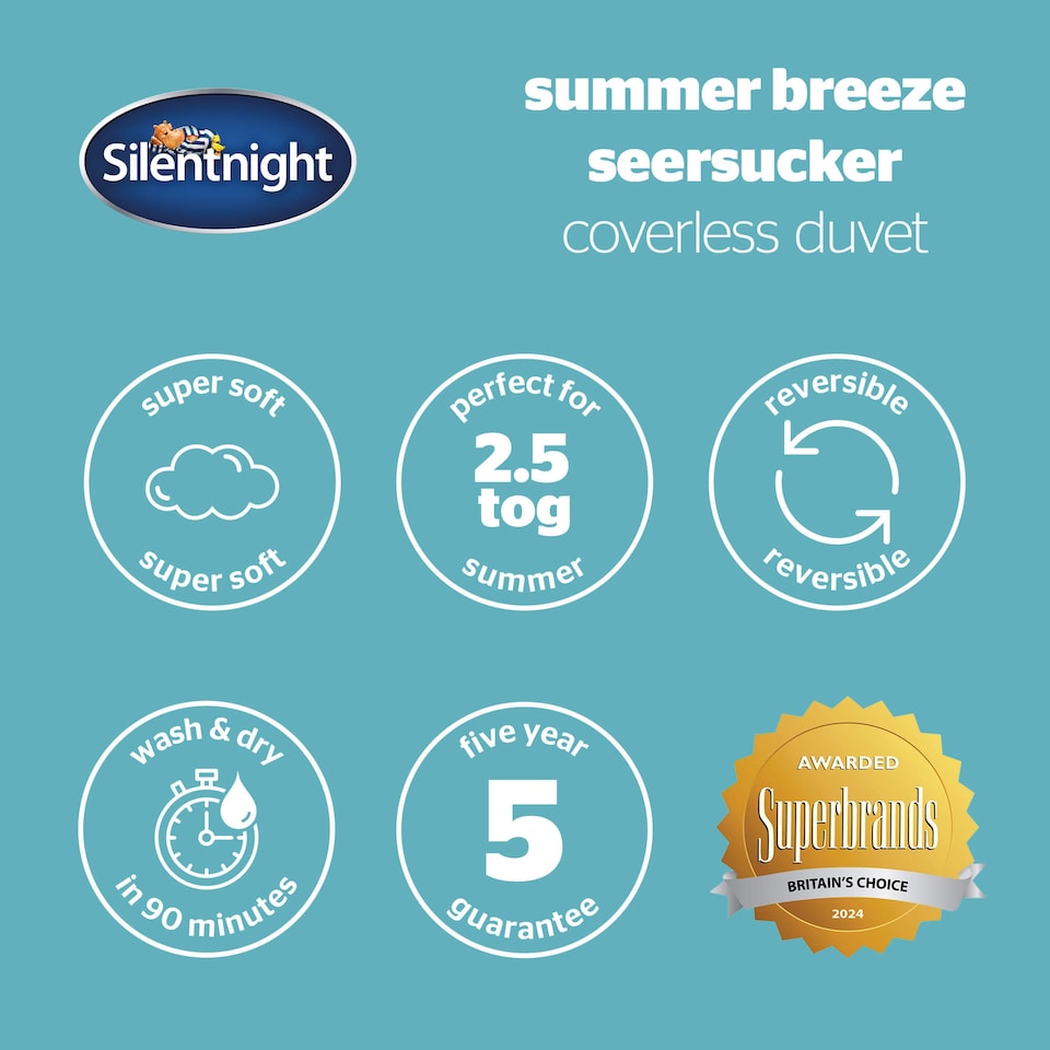 image 1 of Silentnight Summer Breeze Seersucker Coverless Duvet 2.5 Tog Blue Light Grey | Blue | Blue | King