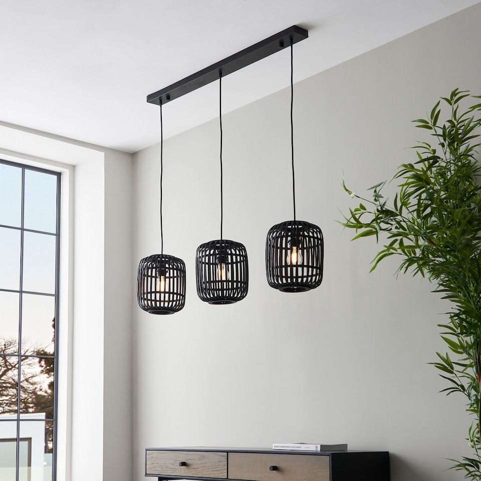 image 1 of Mathias Bar Pendant Ceiling Lamp, Dark Bamboo, Plywood With Matt Black Paint