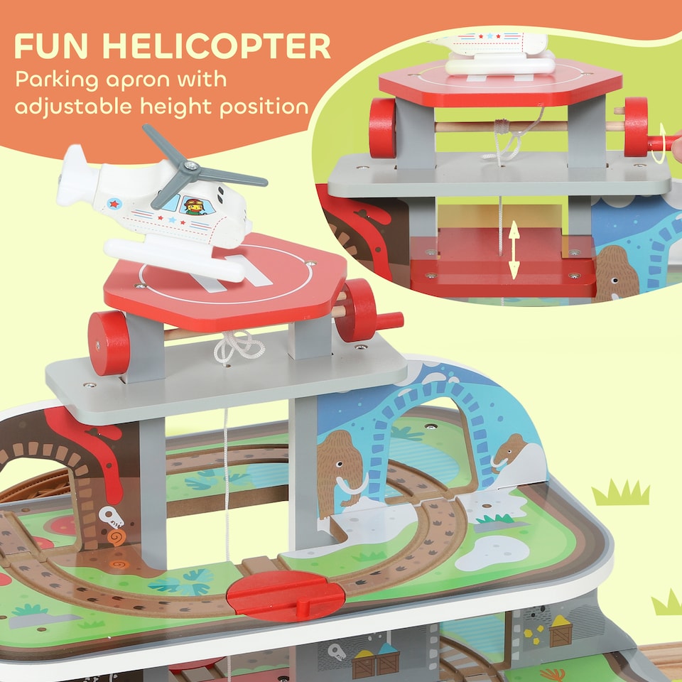 image 1 of AIYAPLAY Wooden Train Set, 79 Piece Train Track Mine Themed, Magnetic Railway Toys with Crane, Helicopter, Wooden Railway Set Birthday Gift for Kids, Boys and Girls Ages 3+ Years Old