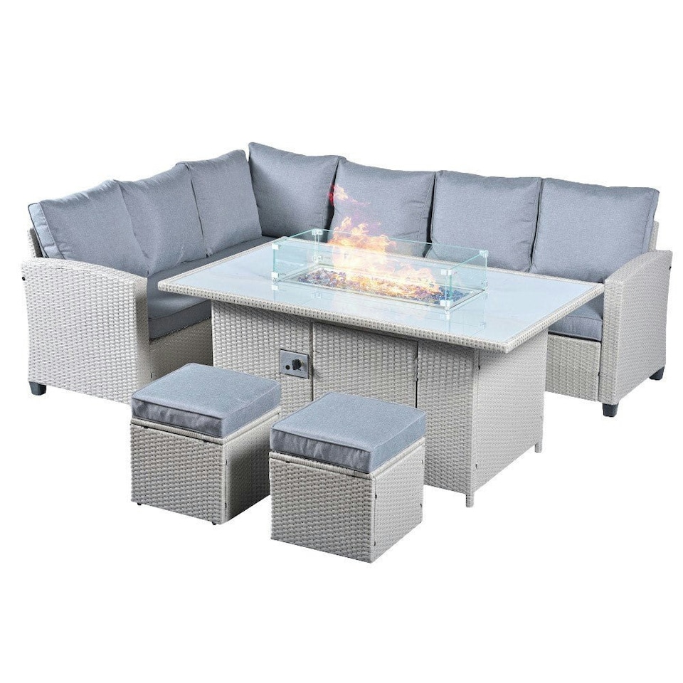 image 1 of The Conwy 8 Seat Corner Gas Firepit Rattan Dining Set