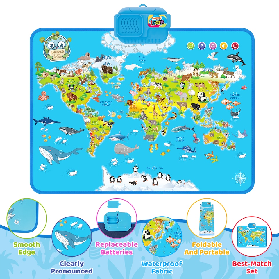 image 1 of Interactive Talking World Animal Map for Kids Animal Sounds & Facts-Educational Touch Poster Toy