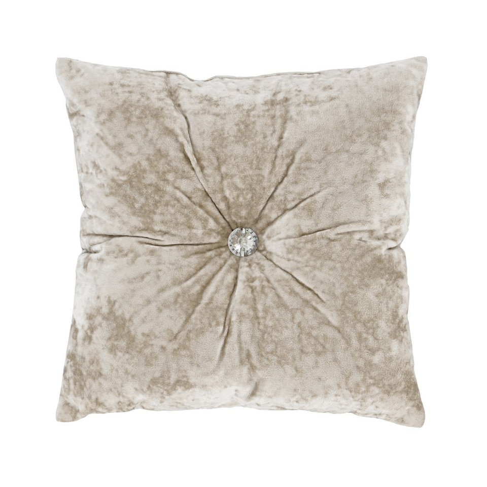 image 1 of Catherine Lansfield Crushed Velvet Diamante Cushion | Cream | Natural | 45x45cm | 1