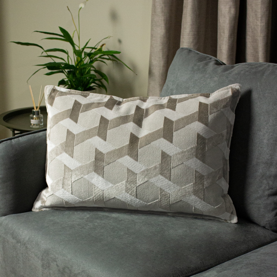 image 1 of Paoletti Delano Velvet Jacquard Cushion, Ivory/Taupe, 40 x 60cm