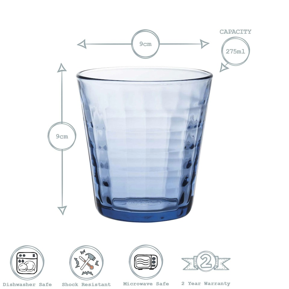 image 1 of Duralex Prisme Drinking Glasses - 275ml Tumblers for Water, Juice - Blue - Pack of 4 Blue
