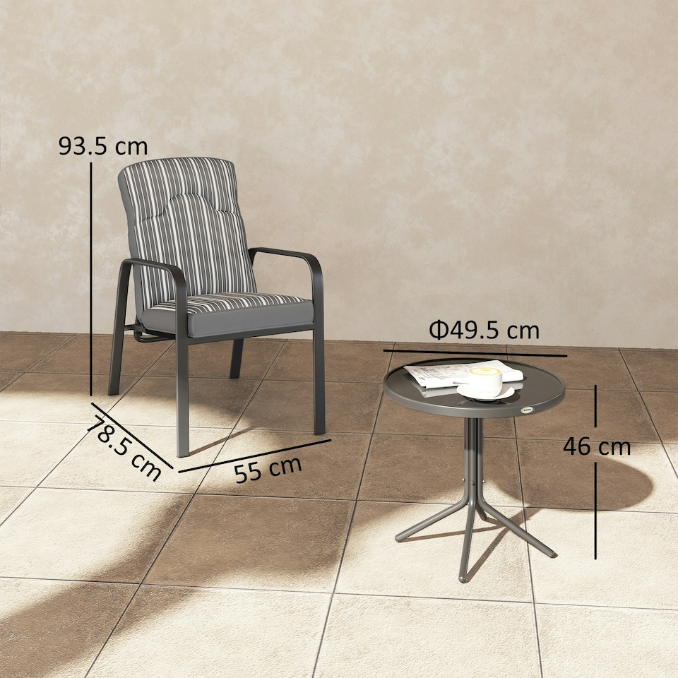 image 1 of Outsunny 3-Piece Recliner Garden Chairs and Tempered Glass Table Set, Grey 