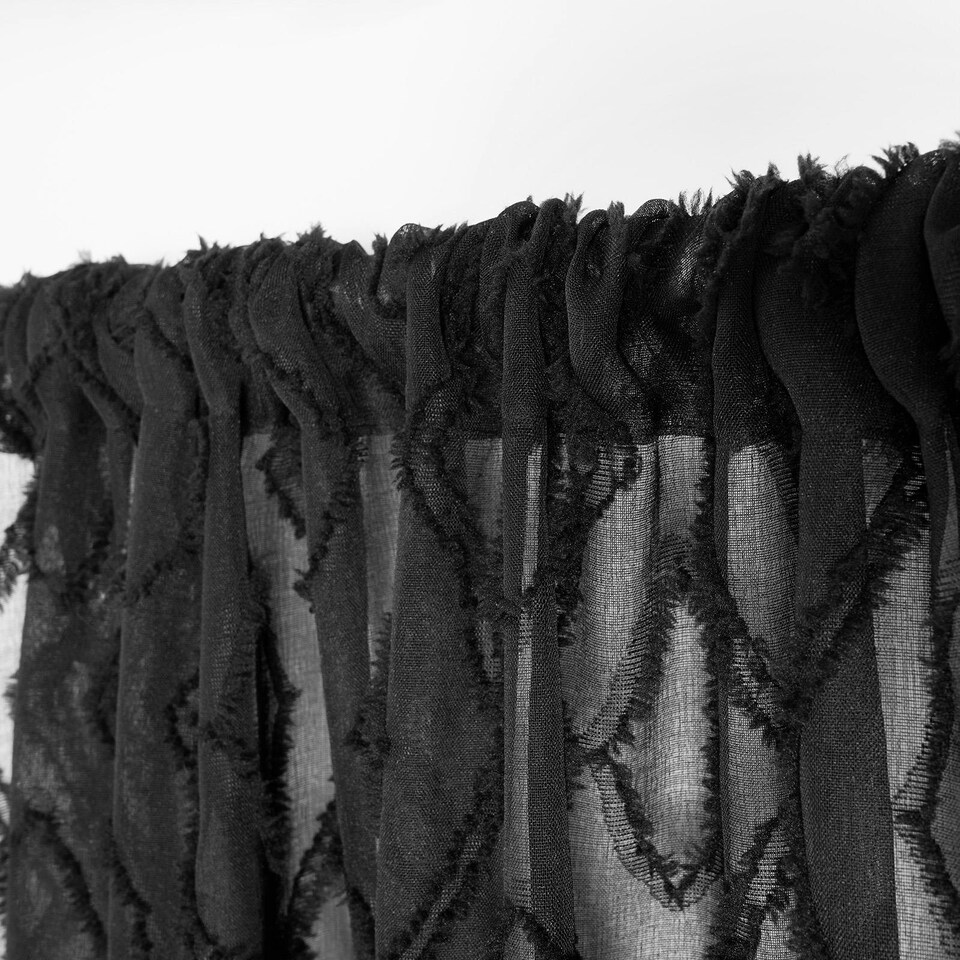 image 1 of OHS Diamond Tufted Textured Slot Top Sheer Net 2 Panel Voile Curtains, 55x87" - Black