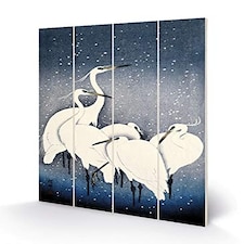 OHARA KOSON (EGRETS ON A SNOWY NIGHT) - WOOD PANEL