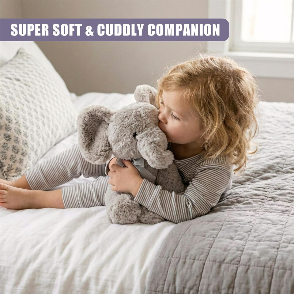image 1 of The Magic Toy Shop Elephant Plush Toy 11 Inch Grey Stuffed Animal Decor Gift