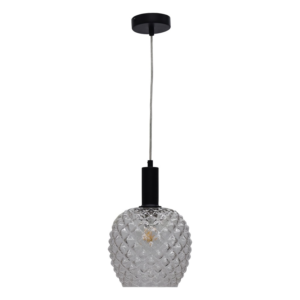 First Choice Lighting Baine - Clear Textured Glass Black Deco Pendant Fitting