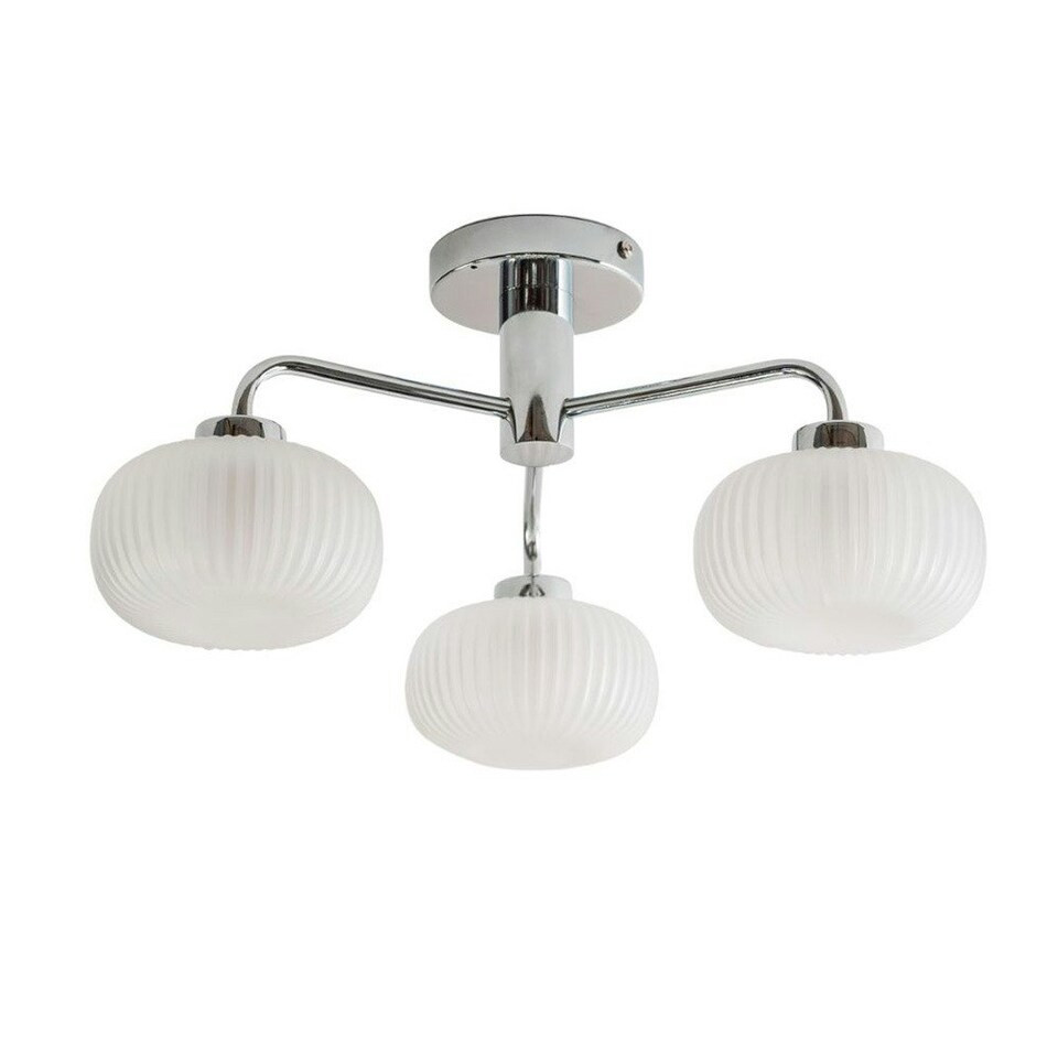 image 1 of ValueLights Amaia Chrome IP44 Rated 3 Way Frosted Ribbed Glass Ceiling Light with LED Bulbs