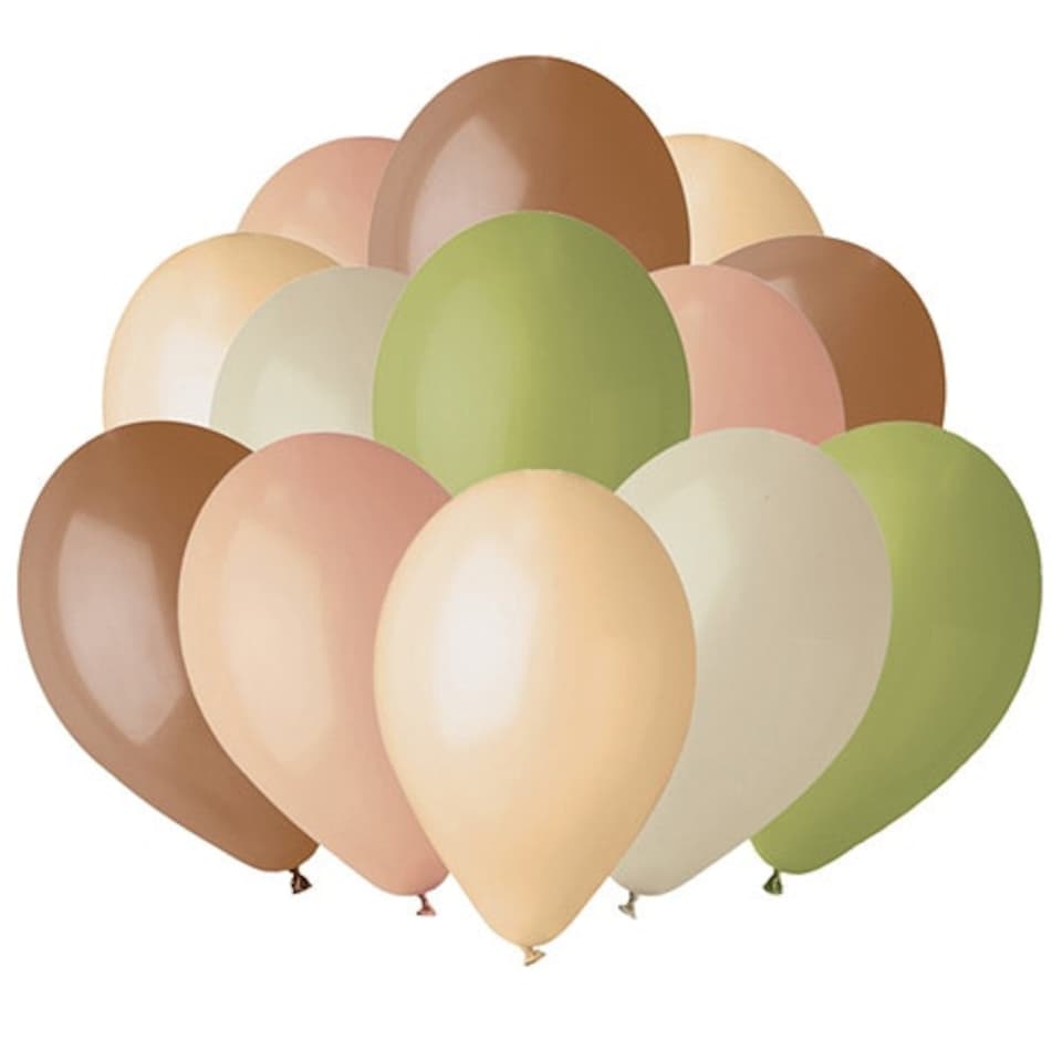 Natural Tones Brown, Olive Green, Misty Rose, Latte Cream & Blush Nude Assorted Latex Balloons 23cm / 9 in - Pack of 50