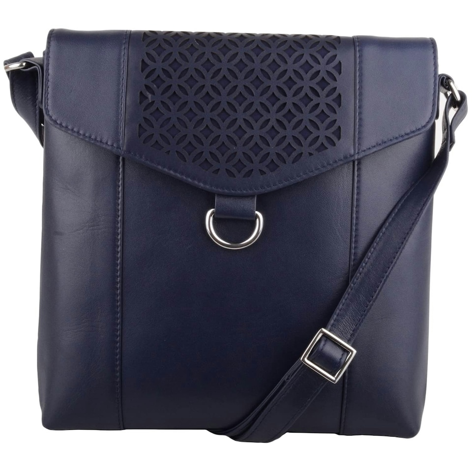 image 1 of Leather Magnetic Fastening Adjustable Strap Cross Body Shoulder Bag Blue | Navy
