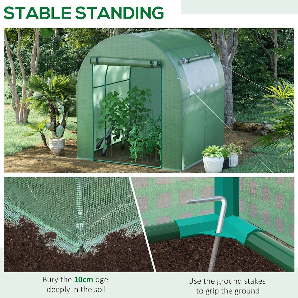 image 1 of Outsunny Walk in Polytunnel Greenhouse with Roll-up Window and Door, Green