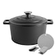 image 1 of Argon Tableware 4.5L Round Cast Iron Casserole Dish with Self-Basting Lid - 4.75QT Dutch Oven Roasting Dish Pot | Black | Matt Black | 1