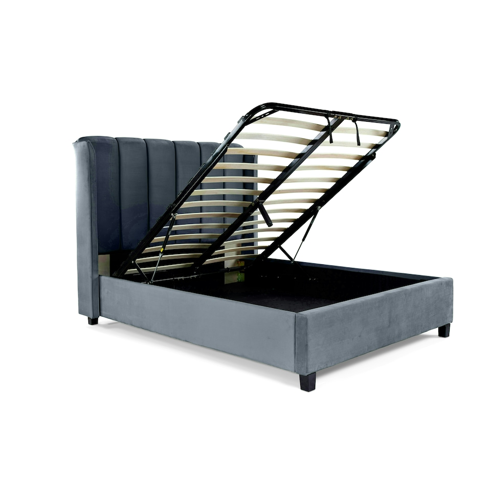 image 1 of Aurora Grey Velvet Ottoman Bed And Neptune Spring Mattress Double | Multi