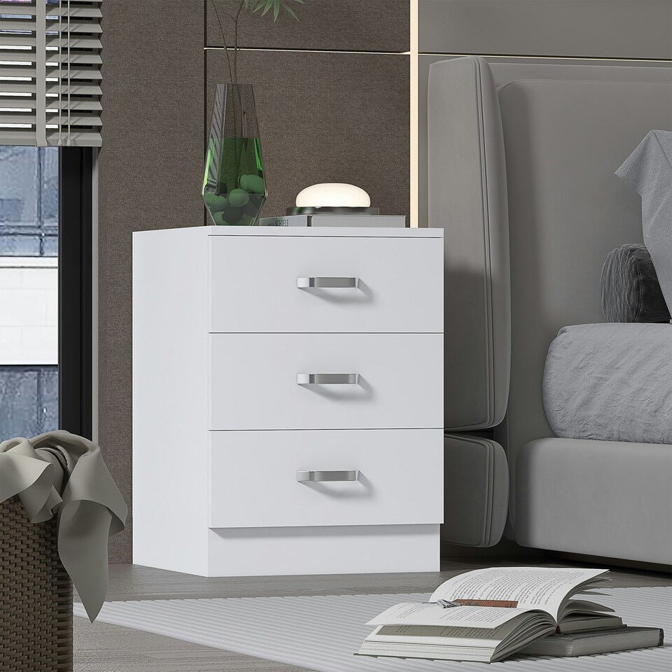 image 1 of FWStyle Tunis 3 Drawer Bedside Chest Matt White