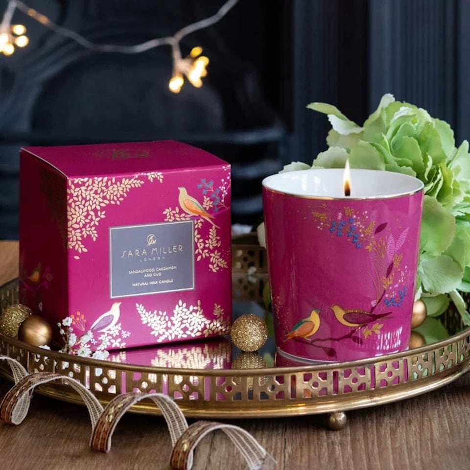 image 1 of Sara Miller Pink Sandalwood, Cardamom & Oud Ceramic Candle